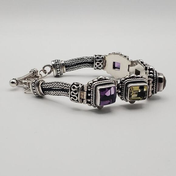 Suarti Bali BA Sterling Silver Citrine Amethyst Peridot Toggle Bracelet - Picture 5 of 12